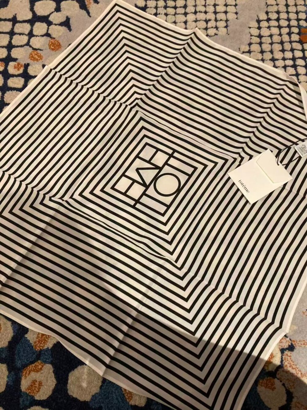 TOTEME Beige Centered Monogram Silk Scarf